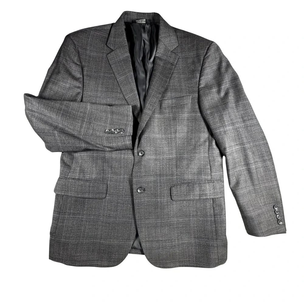 Jos. A. Bank Sport Coat Mens 44R Grey Excellent Wool Glen Plaid Blazer